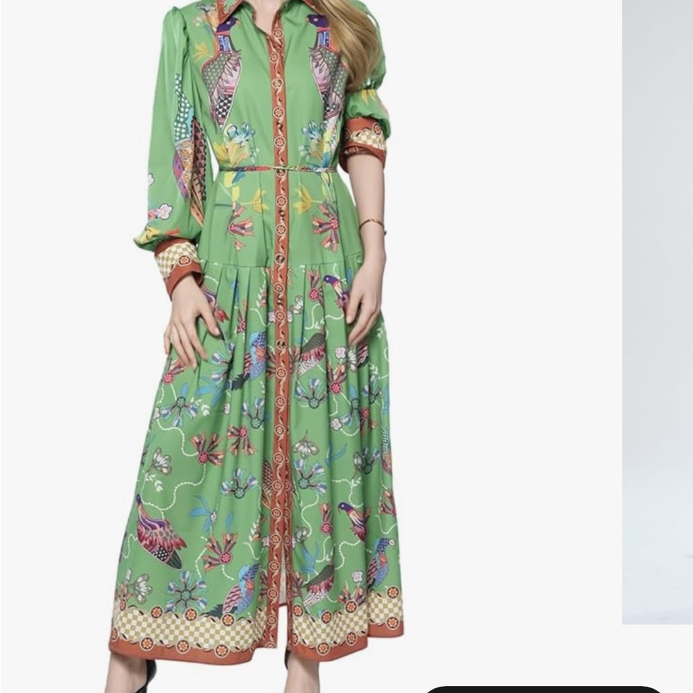 Chic Green Patterned Maxi Dress - Picture 9 of 10